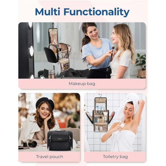 Black Hanging Makeup Bag Travel Organizer Large Cosmetic Toiletry Case Women - Picture 4 of 7